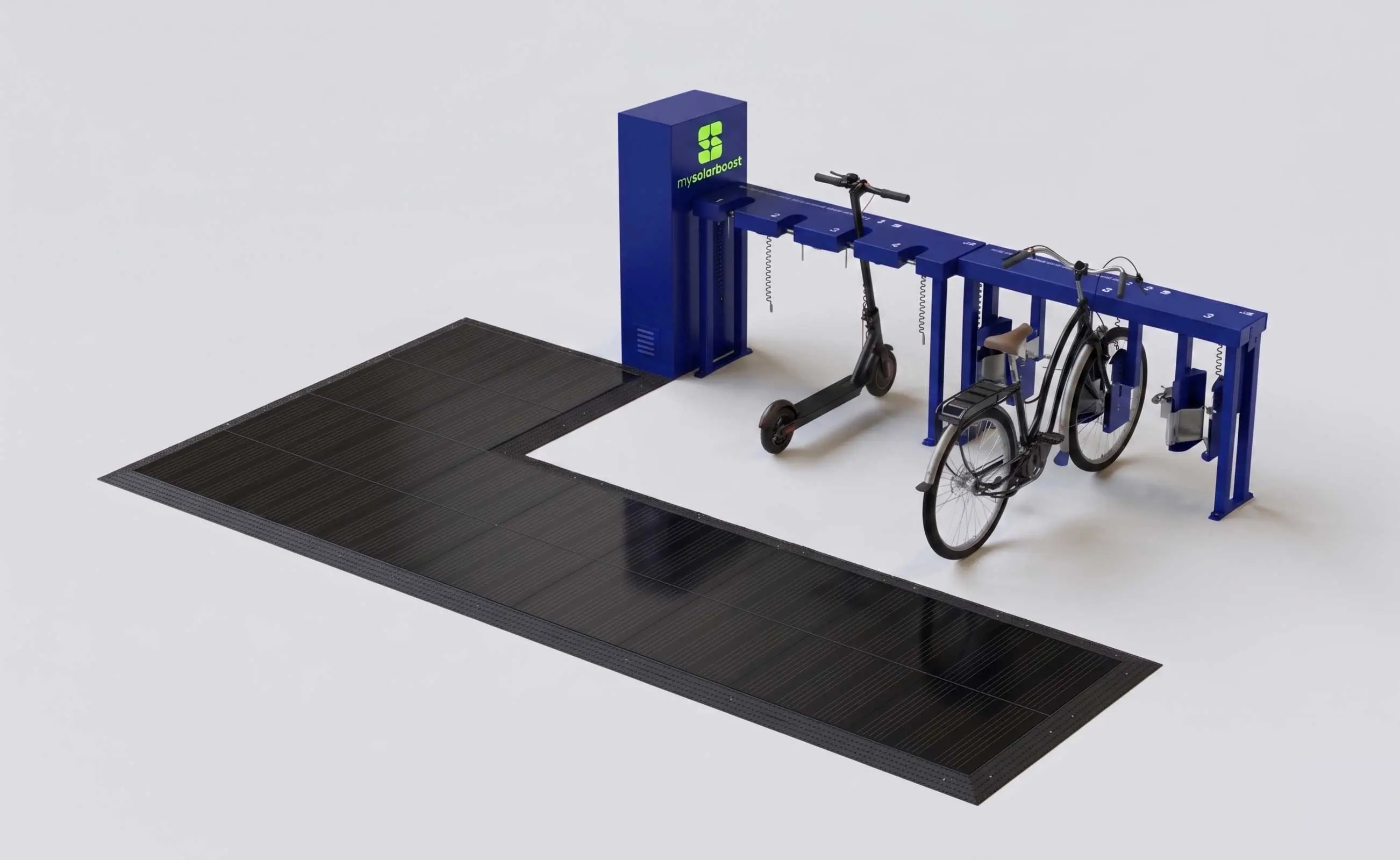 Pack My Station mysolarboost — station 100% autonome avec sol solaire photovoltaïque pour vélos et trottinettes électriques